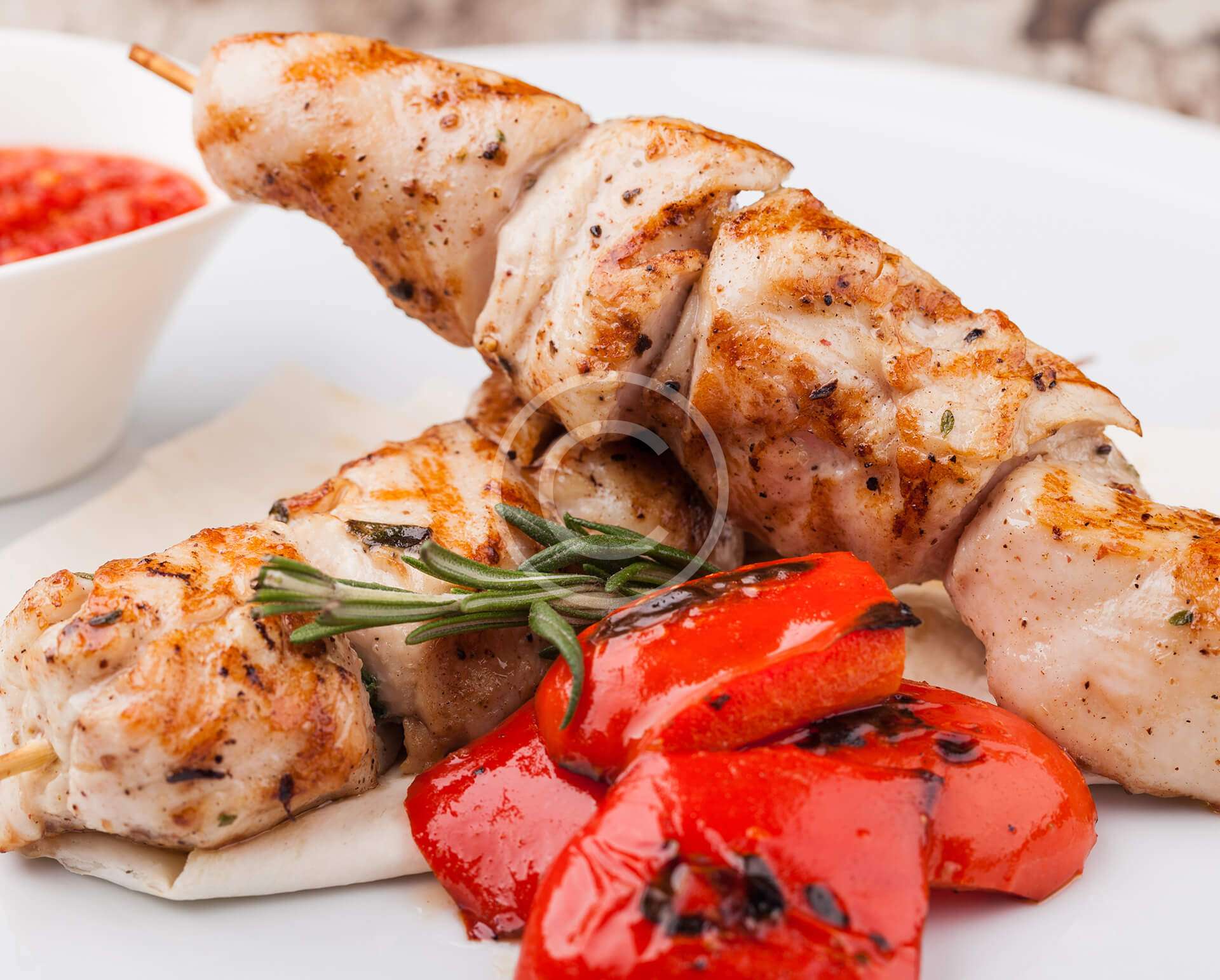 Chicken Kebabs With  Grilled Pepper